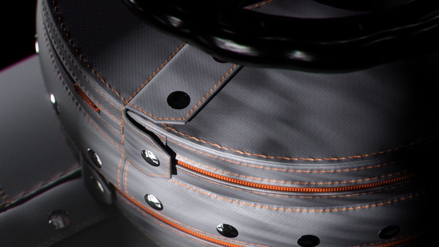 Inzonex Modular Insulation — removable mineral-wool jacket with zipped seam on a hot industrial pipe